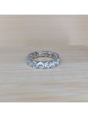 Vtg Sterling Silver Eternity Band With Prong Set Round Cubic Zirconia Sz 5.5